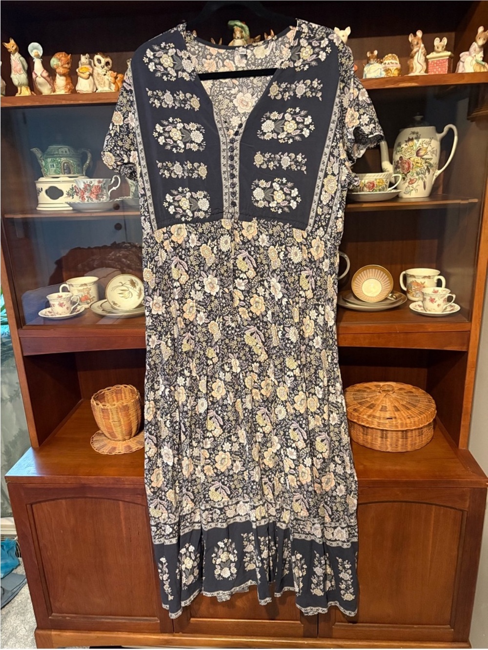 Floral Print Navy Midi Dress - Women's - Picture 3 of 3